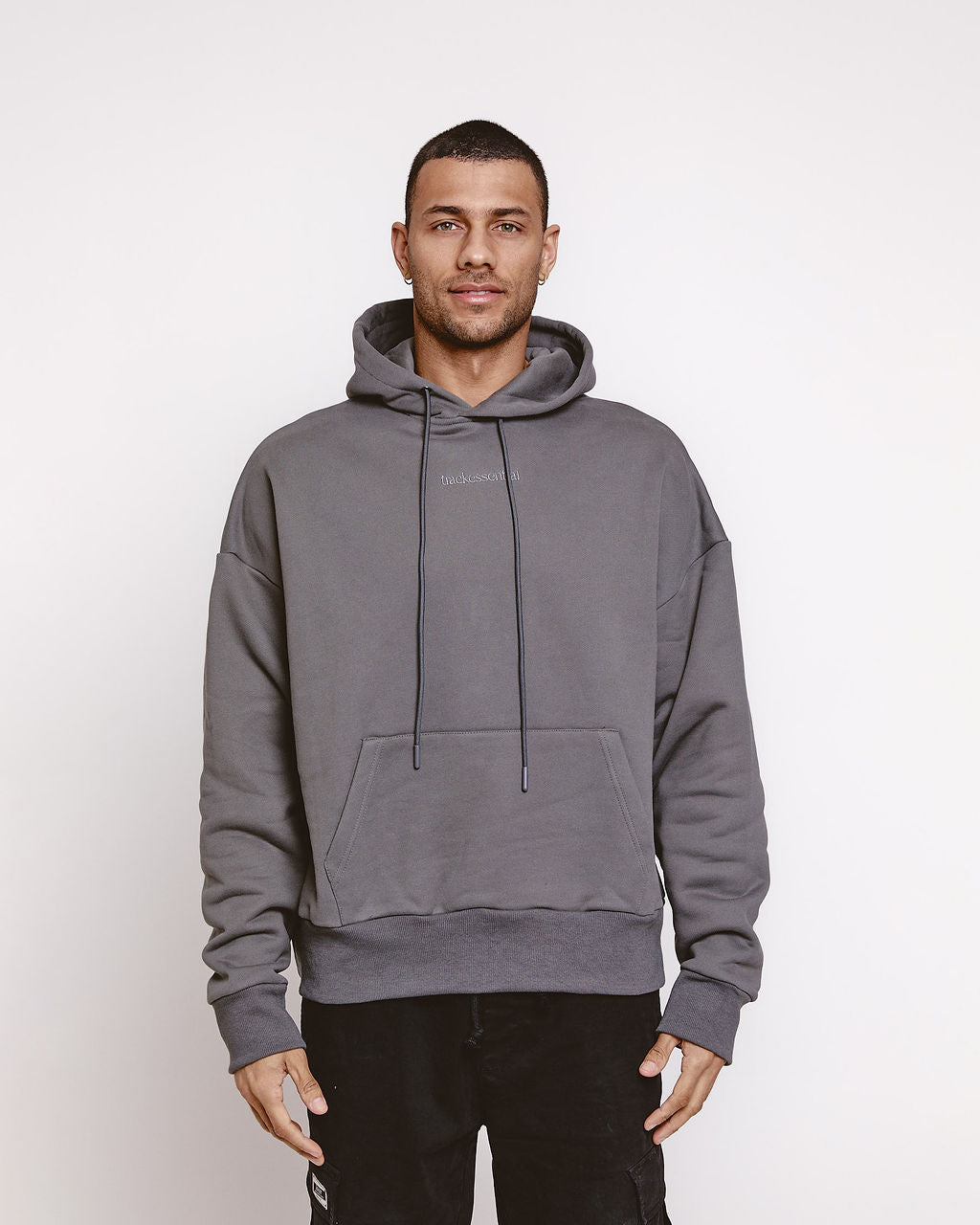 trackessential boxy hoodie in charcoal grey
