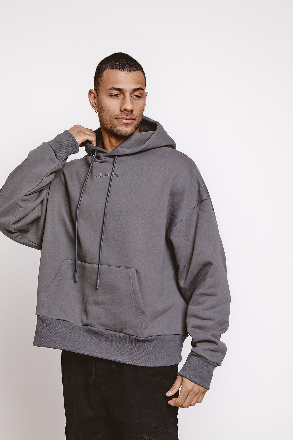 trackessential boxy hoodie in charcoal grey