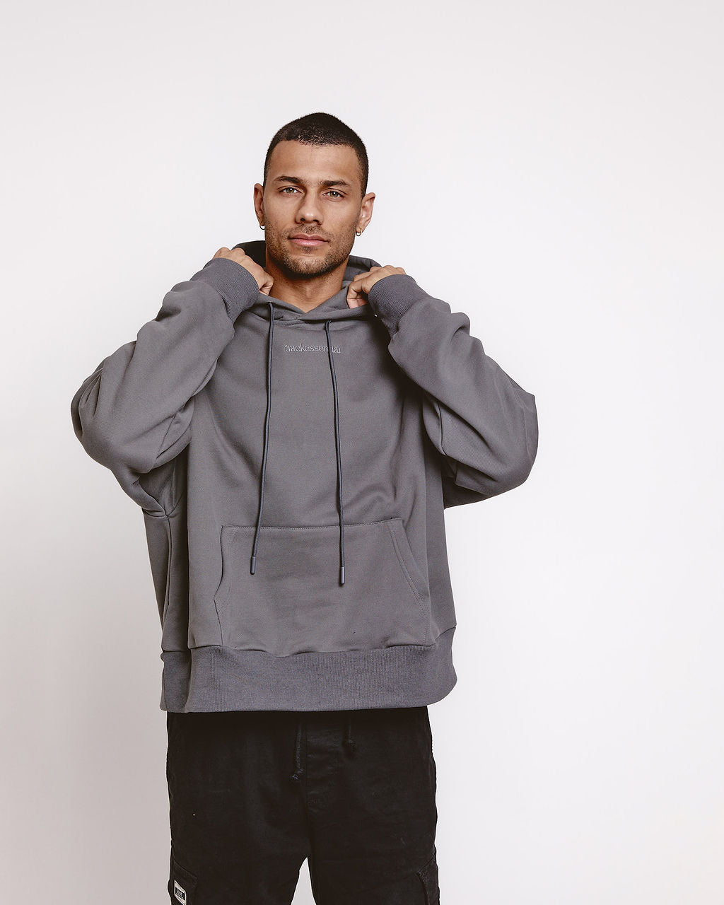 trackessential boxy hoodie in charcoal grey