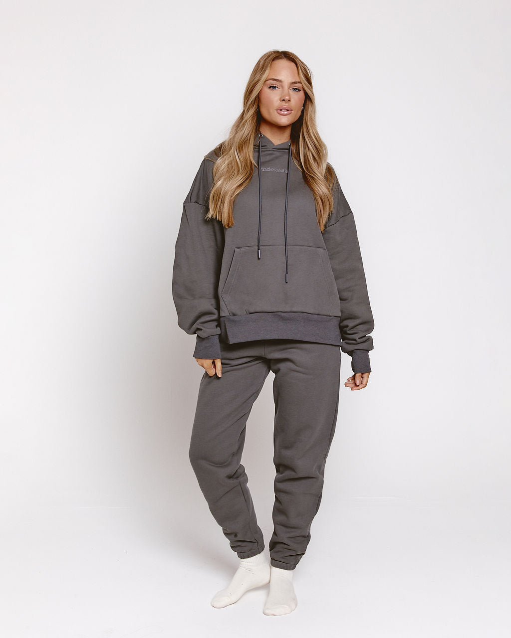 trackessential boxy hoodie in charcoal grey