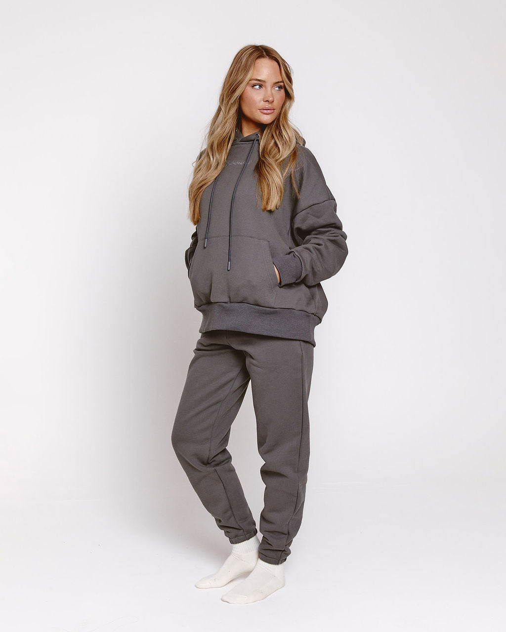 trackessential boxy hoodie in charcoal grey