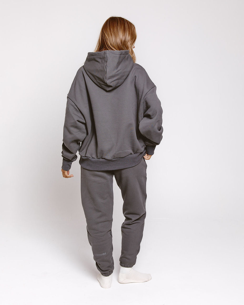 trackessential boxy hoodie in charcoal grey